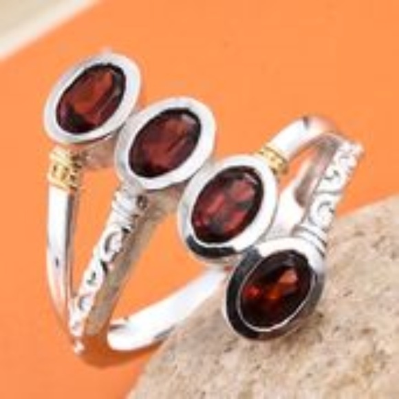 Genuine Mozambique Garnet 4 Stone Bypass Ring - Picture 1 of 4